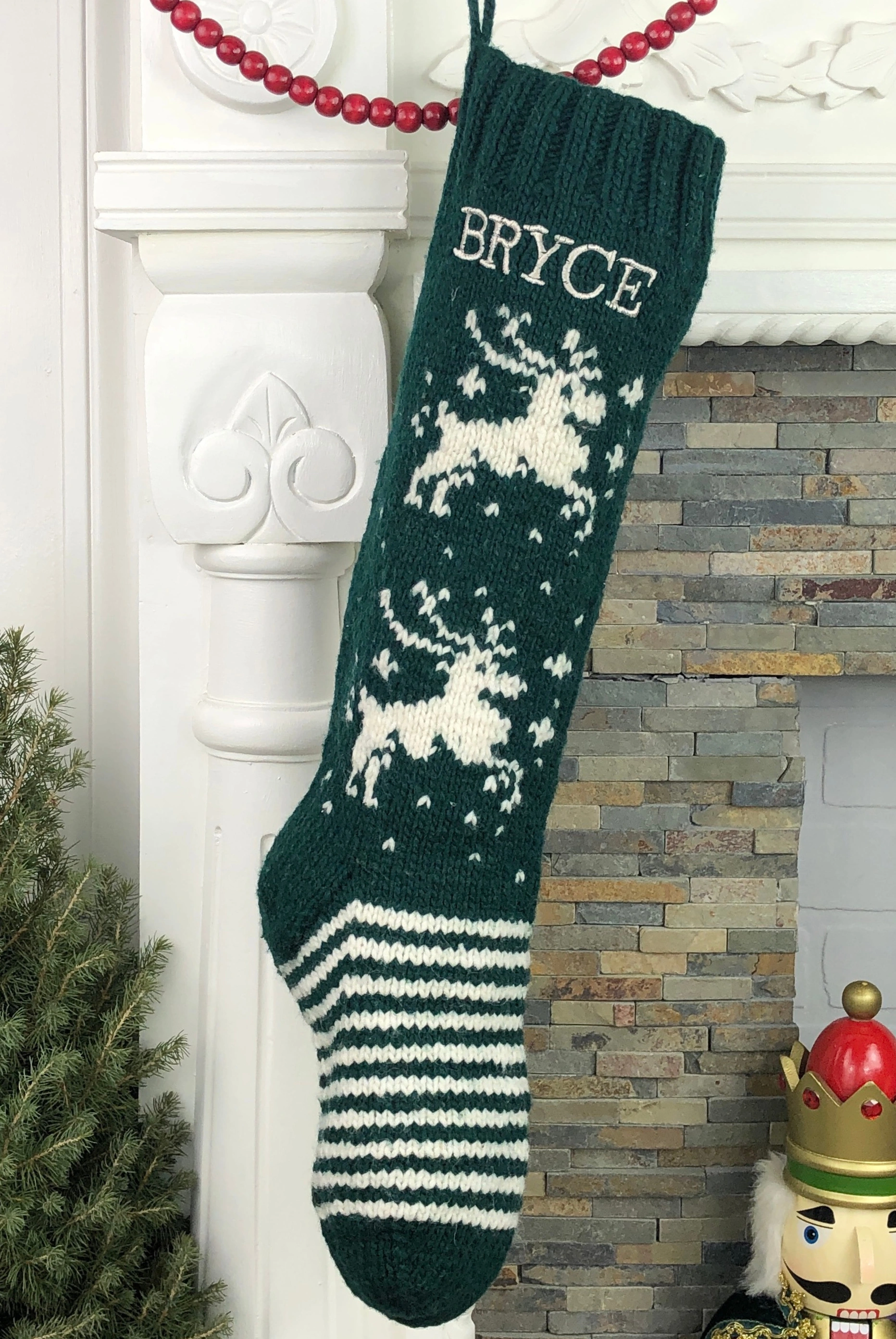 White & Green Reindeer Stocking Your Name Makes It Special