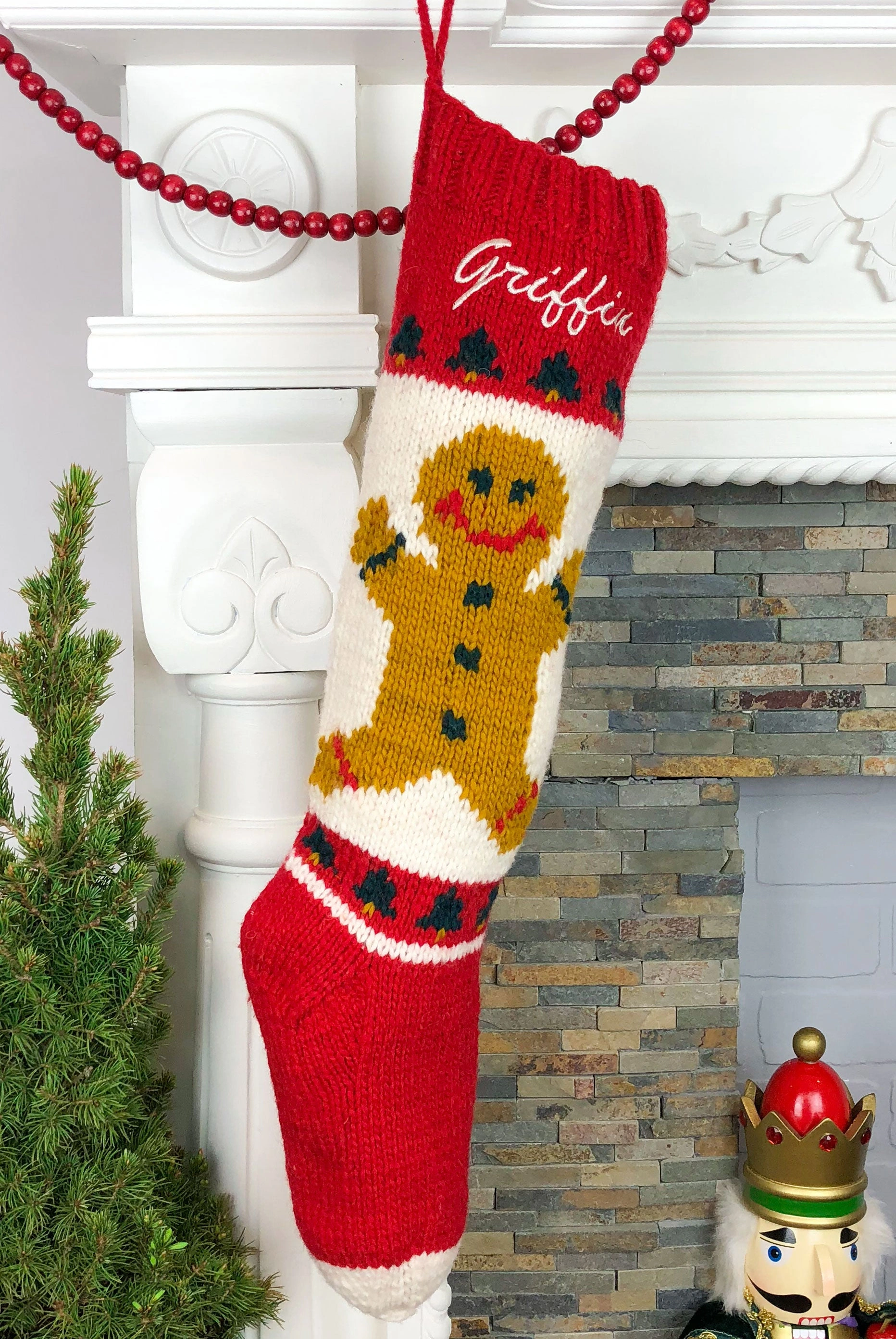 Hand-Knit Gingerbread Boy Christmas Stocking – A Sweet Holiday Treat!
